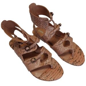 Leon Max Sandals Womens 8M Pink Villa Snakeskin Gladiator Buckle Thong Flat